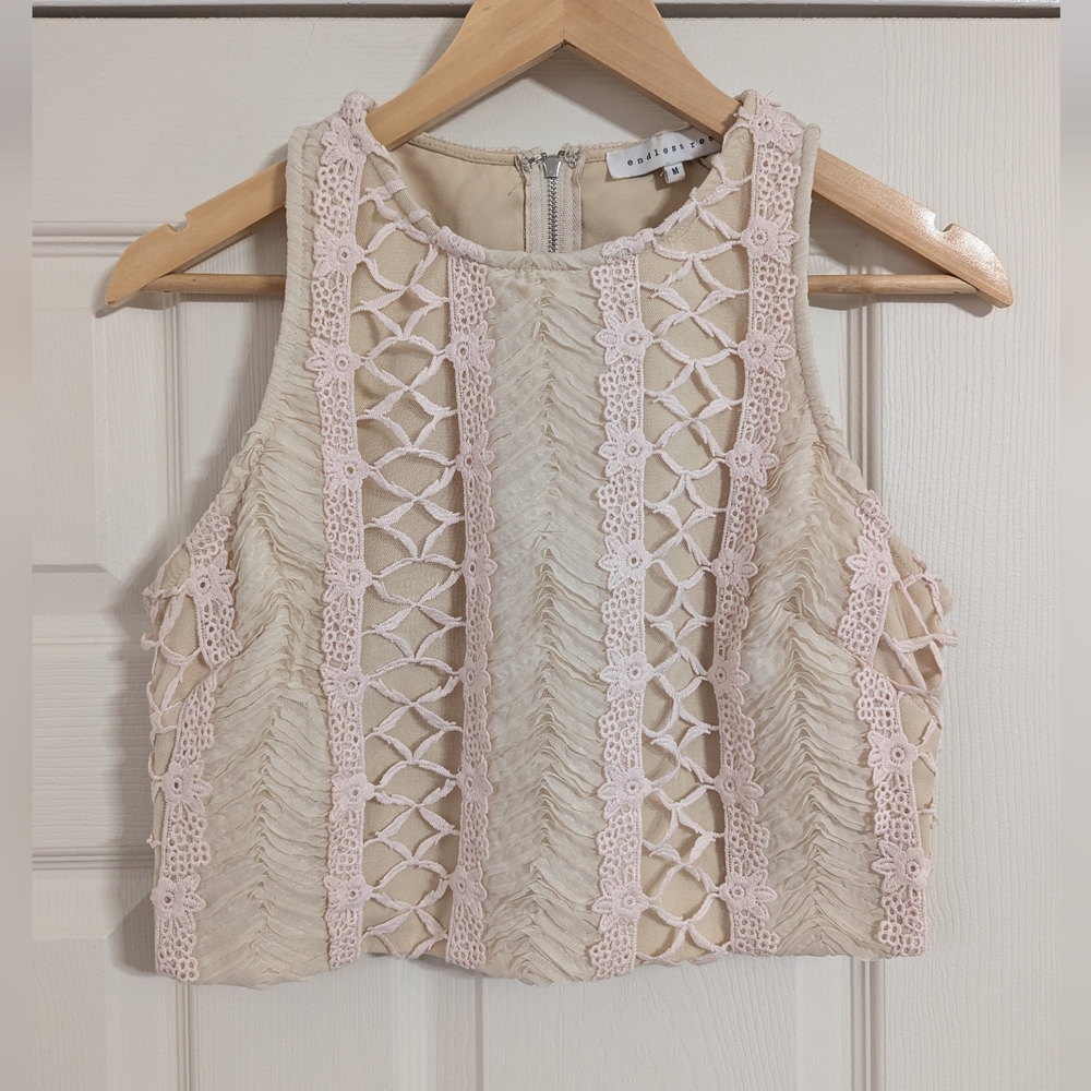 Endless Rose crop top pale pink cream eyelet size medium